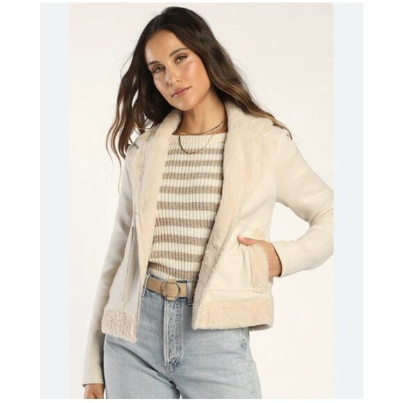 NWT Lulu's Your Moment Suede Cream Aviator Jacket Soft Women's Size Medium - Picture 1 of 9